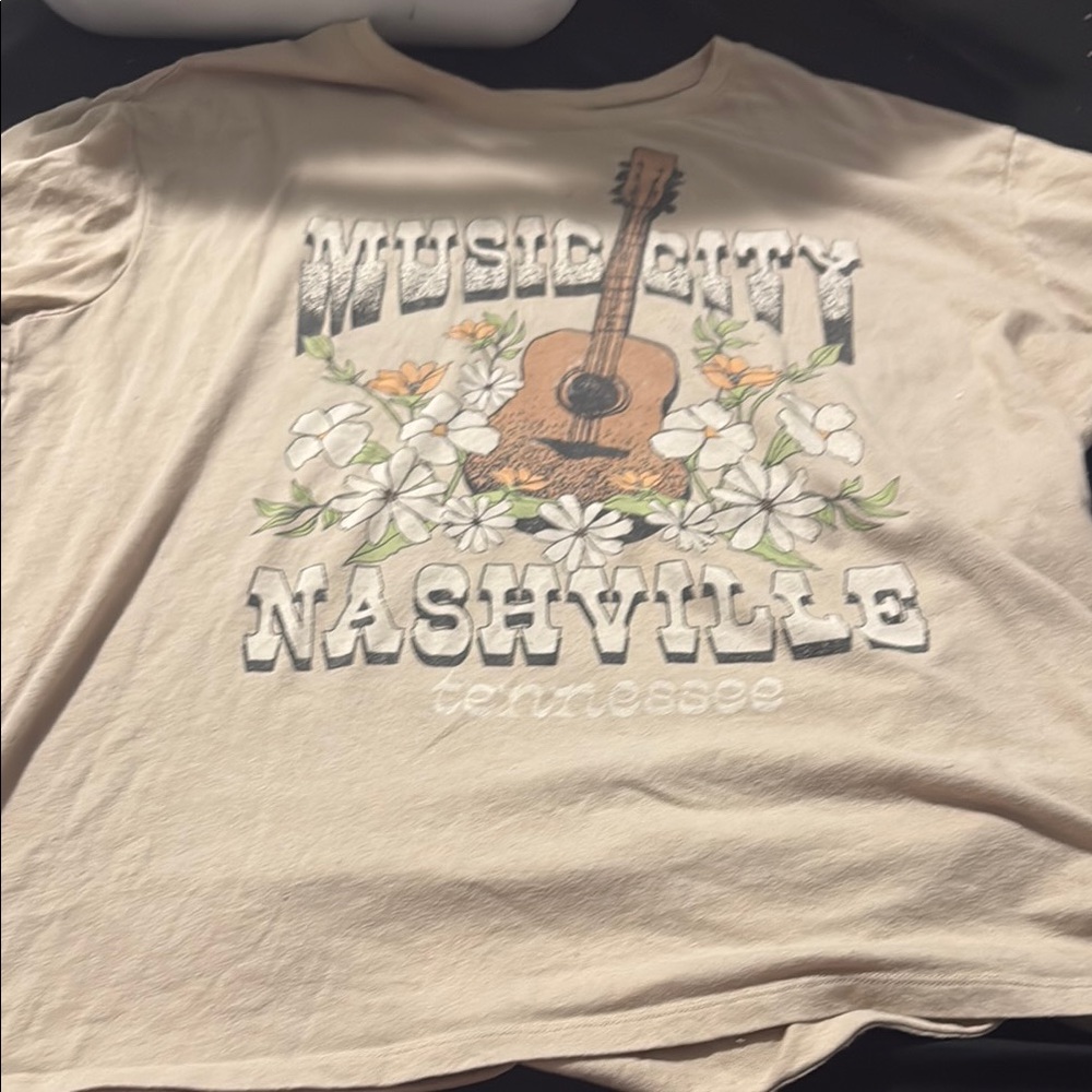 Nashville Graphic Tee with Guitar and Floral Design